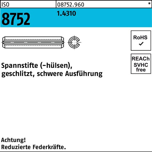 Spannstift ISO 8752 geschlitzt 6x 60 14310 schwere Ausf 25 Stück - VPE: 25