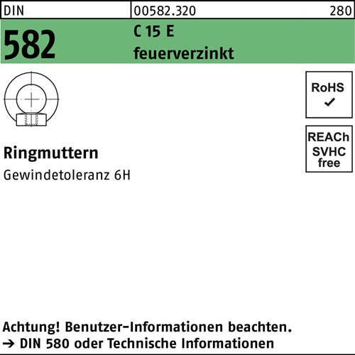 Ringmutter DIN 582 M 8 C 15 E feuerverzinkt feuerverzinkt 25 Stück