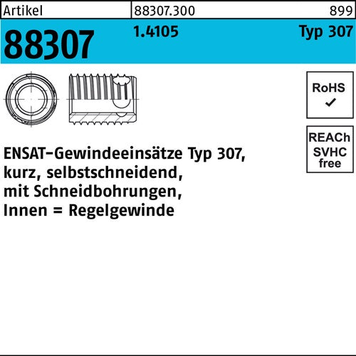 Gewindeeinsatz R 88307 Typ 307 M5x 7 14105 50 Stück ENSAT - VPE: 50