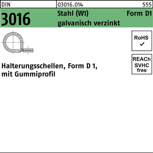 Schelle DIN 3016 mGummiprofil 12 x 20 - W1 Stahl galvanisch verzinkt 50 Stück