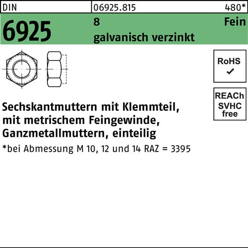 Sechskantmutter DIN 6925 Klemmteil M24x 15 8 galvverz 25 Stück - VPE: 25