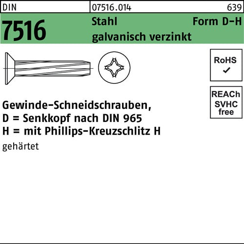 Gewindeschneidschraube DIN 7516 SEKO PH DM 6x60-H Stahl galvverz 250St - VPE: 250