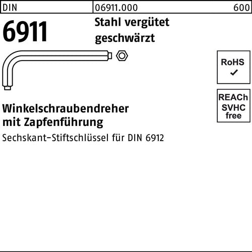 Winkelschraubendreher DIN 6911 6-kt Zapfen SW 5 M6 Stahl vergütet geschw 50St - VPE: 50