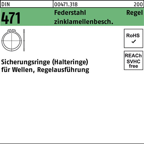 Sicherungsring DIN 471 14 x 1 Federstahl zinklamellenb Regelausf 1000 Stück