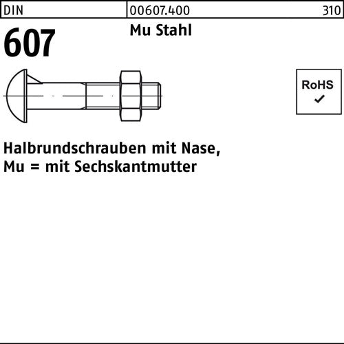 Halbrundschraube DIN 607 mNase/6-kantmutter M 10 x 20 Mu Stahl 46 200 Stück