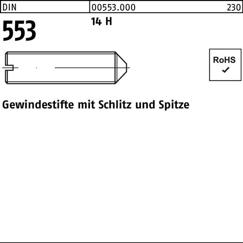 Gewindestift DIN 553 mSchlitz/Spitze M 8 x 10 14 H 1000 Stück
