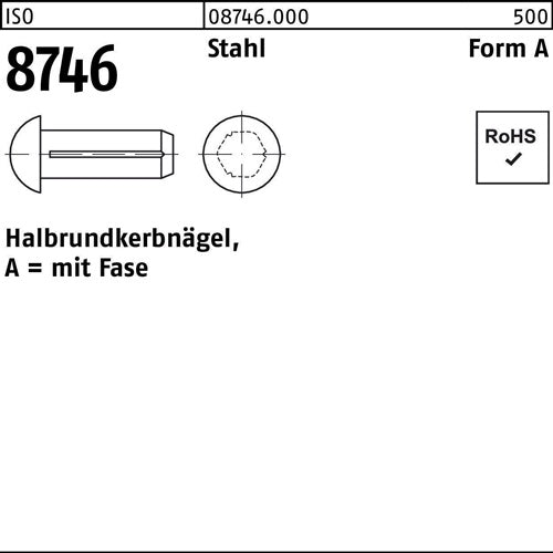 Halbrundkerbnagel ISO 8746 Fase 3x 15 Stahl 500 Stück - VPE: 500