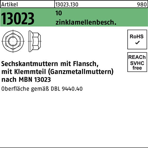 Sechskantmutter R 13023 Flansch M12x15 10 flZnnc 200St - VPE: 200