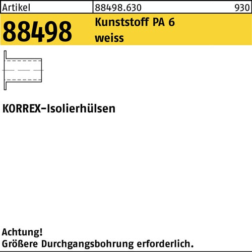 Isolierhülse R 88498 KORREX M12x 15 Polyamid 6 weiß 100 Stück DUBO - VPE: 100