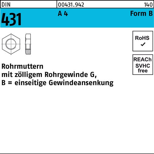 Rohrmutter DIN 431 BG 1/4 SW22 A 4 25 Stück