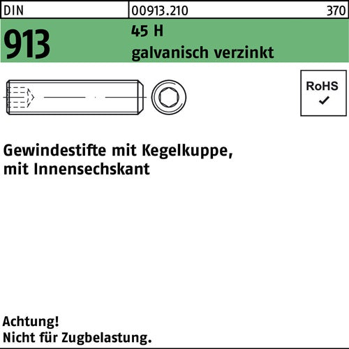 Gewindestift DIN 913 Kegelkuppe/Innen-6kt M8x55 45 H galvverz 100St - VPE: 100