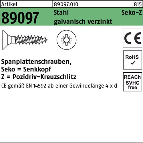Spanplattenschraube R 89097 SEKO PZ VG 35x45-Z Stahl galvverz 1000St - VPE: 1000