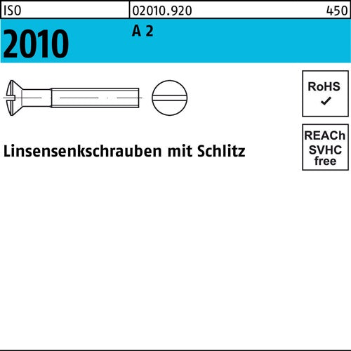 Linsensenkschraube ISO 2010 mSchlitz M 5 x 60 A 2 100 Stück