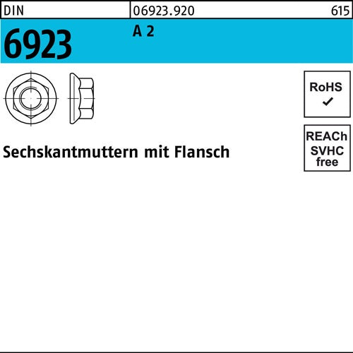 Sechskantmutter DIN 6923 Flansch M8 A 2 1000 Stück - VPE: 1000