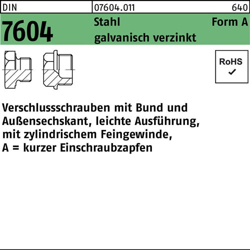 Verschlußschraube DIN 7604 Bund AM 30x 15 Stahl galvverz 25 Stück - VPE: 25