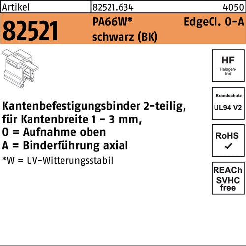 Befestigungsbinder R 82521 Edgeclip 46x200/45 PA66W sw 500St HELLERMANNTYTON - VPE: 500