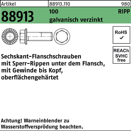 Sechskantflanschschraube R 88913 Sperr-Ripp VG M8x25 100 galvverz 200St - VPE: 200