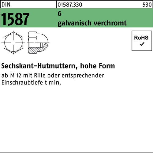 Sechskanthutmutter DIN 1587 M 16 6 galvanisch verchromt 25 Stück