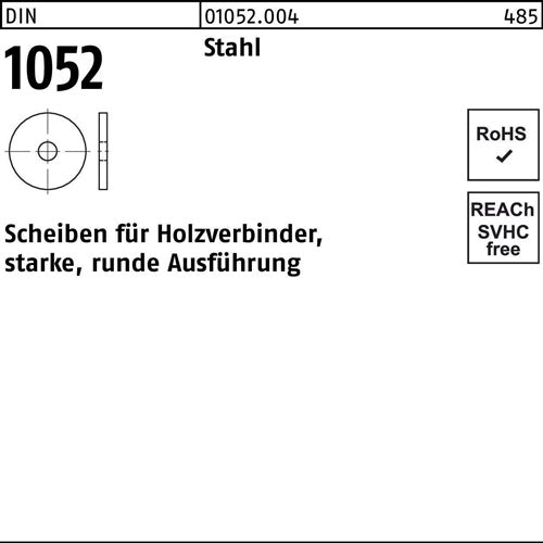 Unterlegscheibe DIN 1052 rund 14 x 58 x 6 Stahl 50 Stück