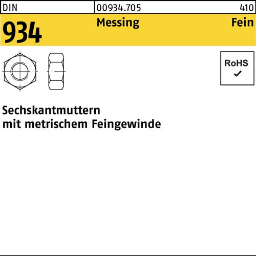 Sechskantmutter DIN 934 M 20 x 15 Messing 10 Stück