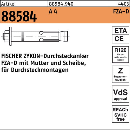Durchsteckanker R 88584 ZYKON FZA-D 18x130 M12D/50 A 4 10 Stück FISCHER - VPE: 10