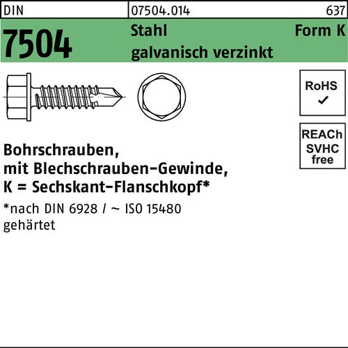 Bohrschraube DIN 7504 6-kt-Flanschkopf K 48x22 Stahl galvverz 1000St - VPE: 1000