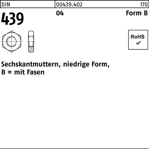 Sechskantmutter DIN 439 Form B BM 36 Automatenstahl 10 Stück