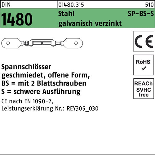 Spannschloss DIN 1480 offen m2Blattschrauben SP BS-S M 36 Stahl galvanisch verzinkt galvanisch verzinkt 1 Stück