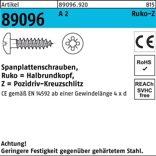 Spanplattenschraube R 89096 HAKO PZ 4x 35-Z A 2 1000 Stück - VPE: 1000
