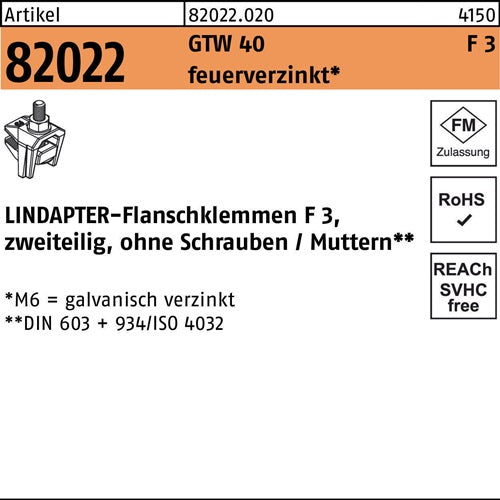 Flanschklemme R 82022 GTW 40 F 3 M12/40 feuerverz 1 Stück LINDAPTER