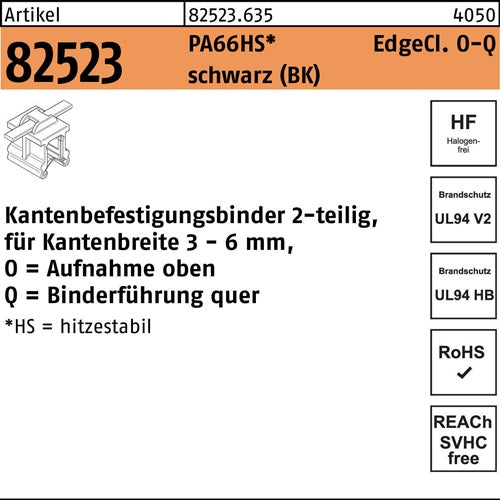 Befestigungsbinder R 82523 Edgecl 46x200/45 PA66HS sw OQ 500St HELLERMANNTYTON - VPE: 500