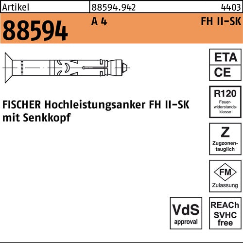 Hochleistungsanker R 88594 FH II 15/15 SK A 4 25 Stück FISCHER - VPE: 25