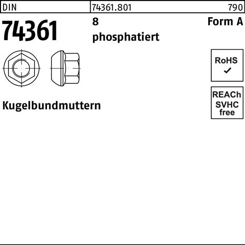 Kugelbundmutter DIN 74361 AM 14x15 SW19 8 phosphatiert 100 Stück - VPE: 100