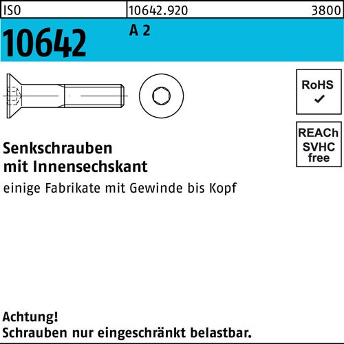 Senkschraube ISO 10642 Innensechskant M 6 x 18 A 2 200 Stück