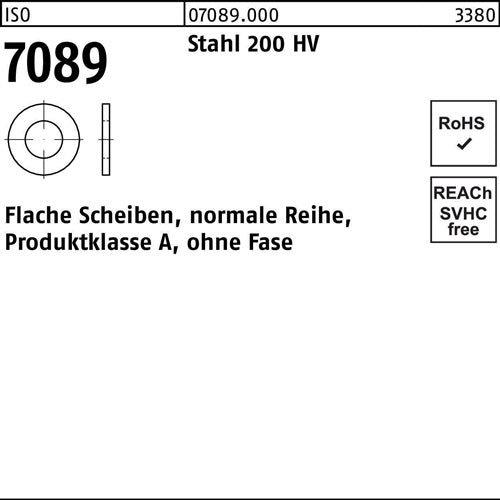 Unterlegscheibe ISO 7089 oFase 6 Stahl 200 HV 100 Stück - VPE: 100