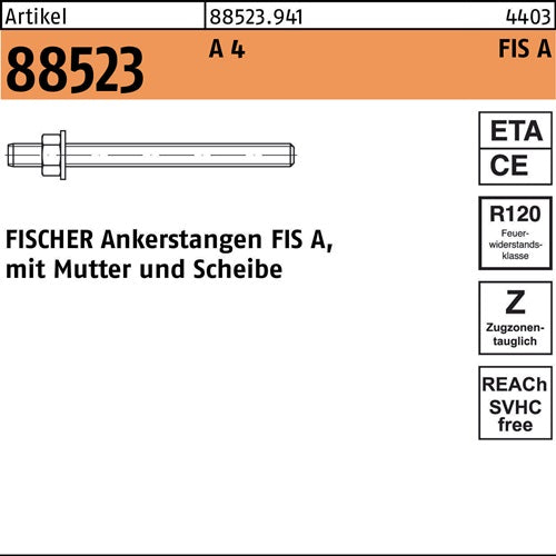 Ankerstange R 88523 FIS A M12x140 A 4 10 Stück FISCHER - VPE: 10