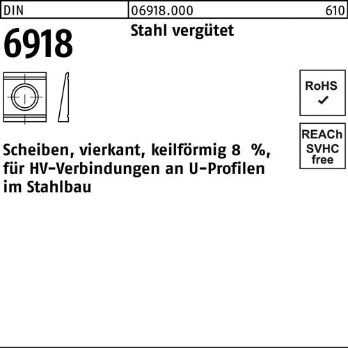 Unterlegscheibe DIN 6918 ÜH vierkant keilförmig 17 Stahl C45 1 Stück