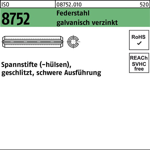 Spannstift ISO 8752 geschlitzt 6x40 Federstahl galvverz schwere Ausf 100St - VPE: 100