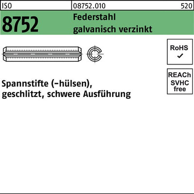 Spannstift ISO 8752 geschlitzt 8x10 Federstahl galvverz schwere Ausf 100St - VPE: 100