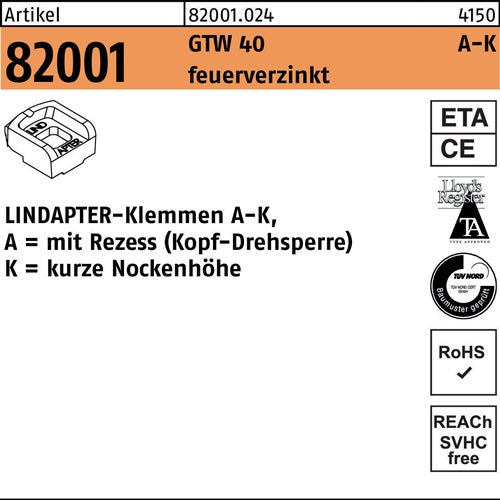 Klemmen R 82001 GTW 40 KM 20/70 feuerverz 1 Stück LINDAPTER