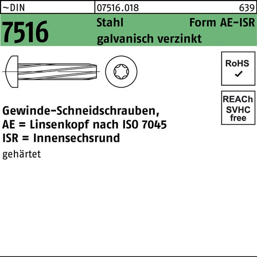 Gewindeschneidschraube DIN 7516 LIKO ISR AE M6x16-T30 Stahl galvverz 500St - VPE: 500