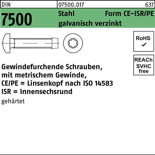 Gewindefurchendeschraube DIN 7500 LIKO ISR CEM 4x10-T20 Sta galvverz 1000St - VPE: 1000