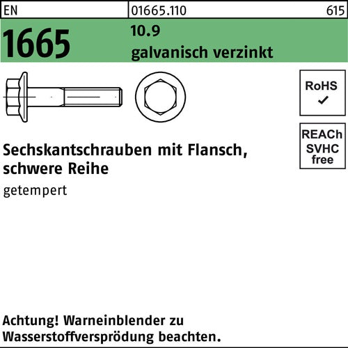 Sechskantschraube EN 1665 mFlansch M 8 x 25 109 galvanisch verzinkt 200 Stück