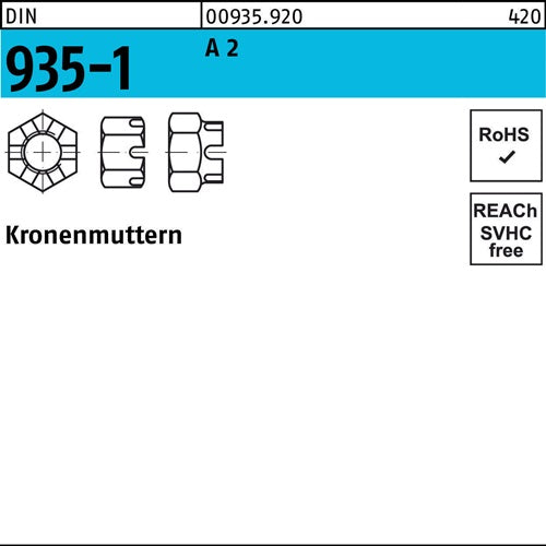 Kronenmutter DIN 935-1 M 6 A 2 50 Stück