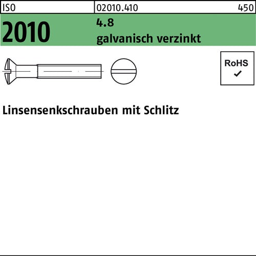 Linsensenkschraube ISO 2010 mSchlitz M 4 x 60 48 galvanisch verzinkt 200 Stück