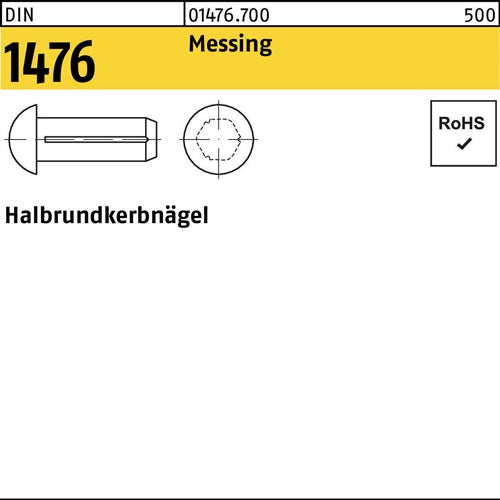 Halbrundkerbnagel DIN 1476 2 x 8 Messing DIN 1476 200 Stück