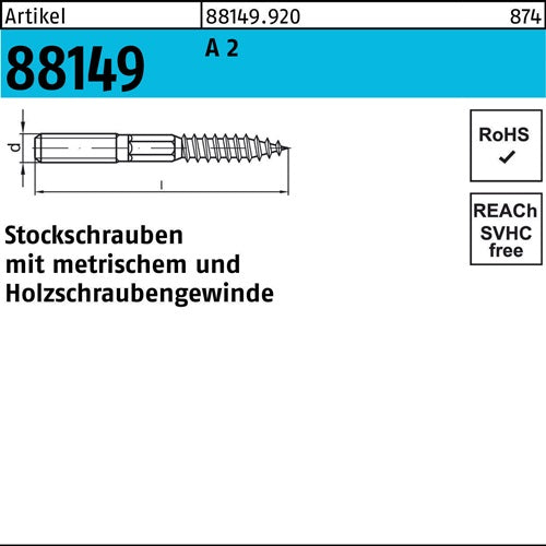 Stockschraube R 88149 Typ 23 E M8x 200 A 2 50 Stück - VPE: 50
