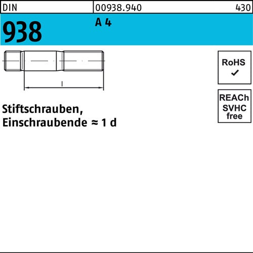 Stiftschraube DIN 938 M 24 x 60 A 4 1 Stück