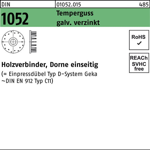 Holzverbinder DIN 1052 einseitig 80 x 21 x M20 Temperguss galvanisch verzinkt galv verzinkt 50 Stück