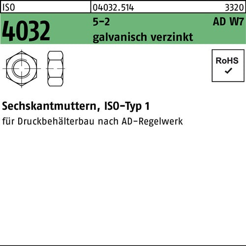 Sechskantmutter ISO 4032 M36 5-2 AD W7 galvverz 10 Stück - VPE: 10